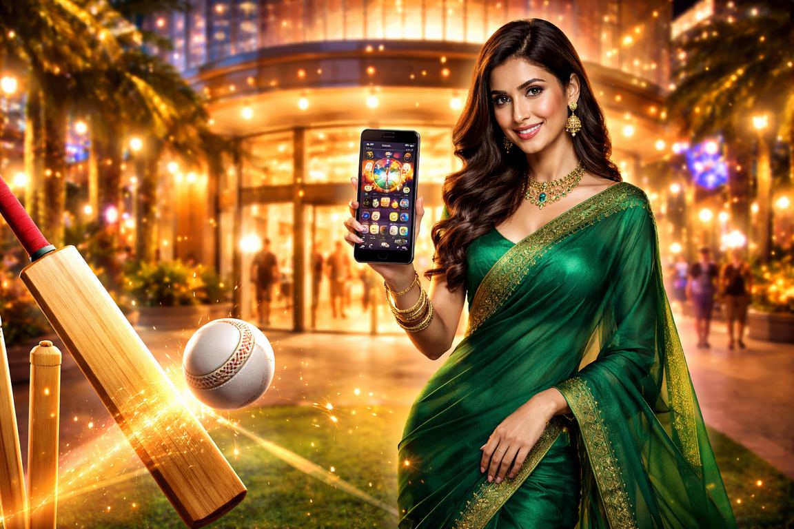Indian woman placing a bet on cricket using mobile app